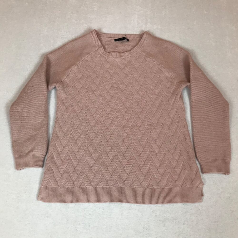 Cyrus Pink Geometric Textured Knit Pink Sweater Large
